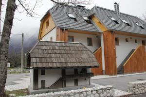 a house with a roof on top of it at Apartment MT Čezsoča in Bovec