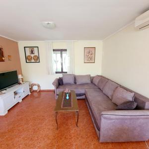 ein Wohnzimmer mit einem Sofa und einem TV in der Unterkunft Ivan's Holiday Home in Virpazar