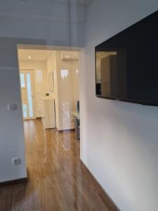 un soggiorno con una grande TV a schermo piatto a parete di Angel wing apartmant a Duće
