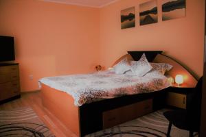 a bedroom with a bed and a television at Lightning Vacation House in Sighişoara