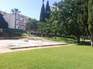 a park with green grass and trees and buildings at Edificio Agata in Benalmádena