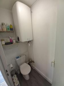 サン・ソルラン・ダルヴにあるAppartement 4 personnes - Résidence les Sybellesの小さなバスルーム(トイレ、キャビネット付)