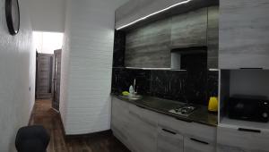 cocina con fregadero y encimera en LUX Apartments, en Vínnytsia