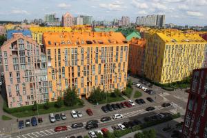 an aerial view of a city with tall buildings at Wiew Lux Studio Apartments in a Secure Residential Complex Comfort Town КТ-03 in Kyiv