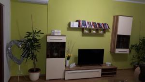 a living room with a television on a table at Apartman Panorama in Vukovar