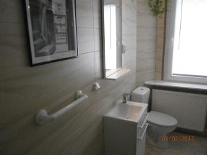 a bathroom with a white toilet and a window at Steinatal in Bad Sachsa +31 photos