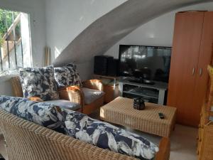a living room with a couch and a tv at Moya, relax en la Calderona in Gilet
