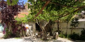 a table and chairs under a tree in a yard at cit'hotel Hotel Las Cigalas in Villeneuve-lès-Béziers