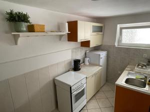 a small kitchen with a stove and a sink at Apartment Chillout House Novalja in Novalja