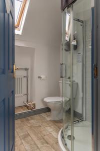 a bathroom with a toilet and a glass shower at Doolin View B&B in Doolin