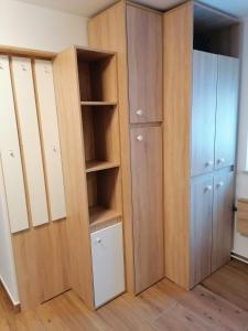 two closets in a room with wooden cabinets at Žbogar in Rateče