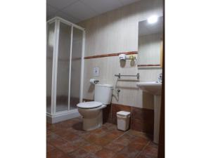 a bathroom with a toilet and a sink at Tantaka - Albergue Los Meleses in Radiquero