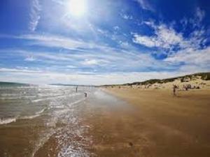 una playa con gente caminando por la arena y el océano en Camber Sands Holiday Chalets - The Grey, en Camber