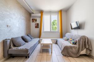 ein Wohnzimmer mit einem Sofa und einem Tisch in der Unterkunft T3 moderne et cosy au bord de mer in Marseille
