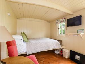 a small room with a bed and a tv at Orchard in Wadebridge