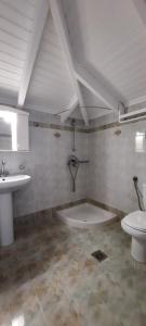 a bathroom with a tub and a toilet and a sink at Villa Bella Vista in Marathias +30 photos