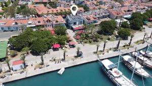 an aerial view of a marina with boats in the water at Only Blue Rhapsody in Göcek