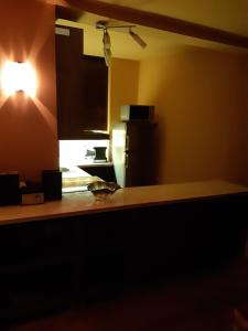 a kitchen with a counter with a light on it at IVAN Apartment in Peštani +31 photos