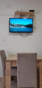 TV de pantalla plana colgada en la pared en Apartments Škaljari en Kotor