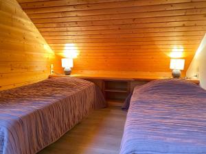 twee bedden in een kamer met houten wanden bij Chalet Sapin in Gérardmer +13 foto's