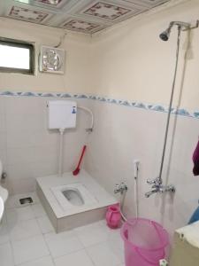 ein weißes Bad mit einem WC und einem Waschbecken in der Unterkunft High Cliff Guest House in Khapalu