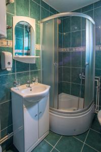 ein Badezimmer mit einem Waschbecken, einer Dusche und einer Badewanne in der Unterkunft Apartments Dedeic in Žabljak