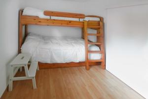 a small bedroom with two bunk beds and a ladder at Baita Carlo Magno in Madonna di Campiglio