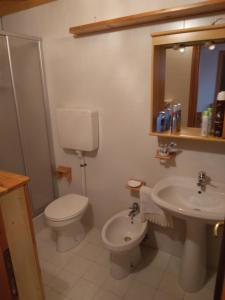 a bathroom with a toilet and a sink at La casa di Grace nella valle incantantata in Carano +50 photos