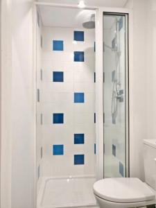 La salle de bains est pourvue d'une douche et de toilettes. dans l'établissement Porto Villa, à Porto
