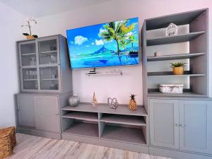 a entertainment center with a tv on a wall at Villa Carmen Julia 1 in Arafo