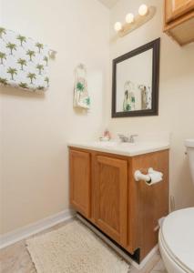 a bathroom with a sink and a mirror and a toilet at Ocean Gate at Hibiscus Resort in Saint Augustine Beach