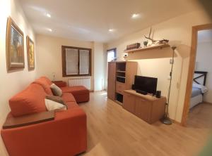ein Wohnzimmer mit Sofa und Fernseher in der Unterkunft Apartamento El Falcar in Villanúa