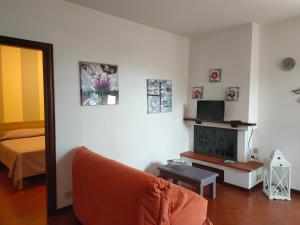 Caniparola di FosdinovoにあるChiara Apartmentのリビングルーム(ソファ、ベッド、テレビ付)