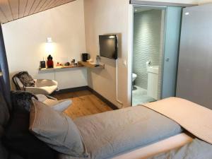 ChamosonChez Stéphane et Maria的客厅配有沙发和电视。