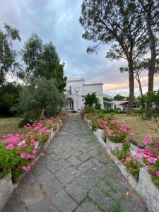 uma passagem em frente a um edifício branco com flores em B&B Casa Maria Vittoria em Torre del Greco