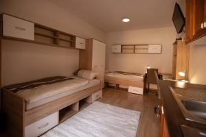 a small room with two beds and a sink at MARIBOR CITY CENTER MINIDORM APARTMENT in Maribor