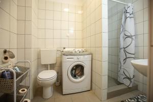 a bathroom with a washing machine and a toilet at MARIBOR CITY CENTER MINIDORM APARTMENT in Maribor