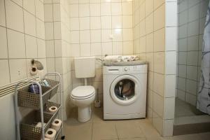 a bathroom with a washing machine and a toilet at MARIBOR CITY CENTER MINIDORM APARTMENT in Maribor