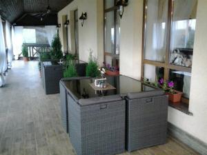 a bathroom with a sink in a room with plants at Chalet Hotel in Zhytomyr