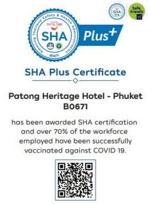 a screenshot of the sha plus certificate logo at Patong Heritage Hotel Phuket - SHA Extra Plus in Patong Beach