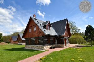 una gran casa de madera con techo negro en Villa Harta II MAGDA, en Vrchlabí