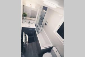 a small bathroom with a toilet and a sink at Chalet de Seyne in Seyne +23 photos