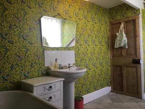 a bathroom with a sink and a mirror at Newberry Beach lodge in Combe Martin +97 photos