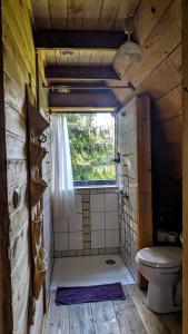 un piccolo bagno con servizi igienici e finestra di Bajeczka a Dwernik