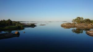 a large body of water with trees and rocks at Isakssons Cottage 4 in Föglö