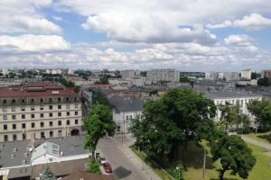 an aerial view of a city with buildings at Apartament z przepięknym widokiem w samym centrum in Częstochowa