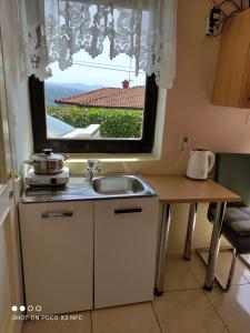 eine Küche mit einem Waschbecken und einem Fenster in der Unterkunft Villa Maria in Opatija