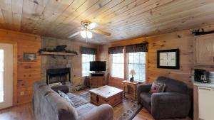a living room with a couch and a fireplace at Paw Prints Mountain View Cabin in Sevierville