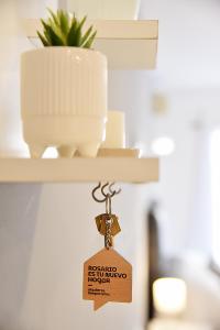 a keychain hanging on a shelf with a plant at Luminosos y modernos departamentos en Rosario in Rosario