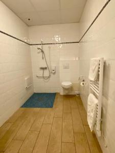 ein Bad mit einer Dusche und einem WC. in der Unterkunft L'Escasse in Lit-et-Mixe